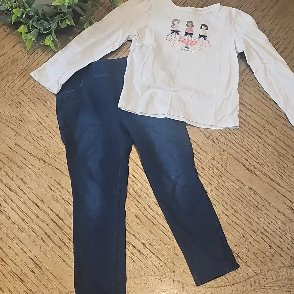 Janie and Jack White Long Sleeve Shirt And Jeans Jumping Bean 4T